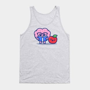 Cute Brain Reading Book With Apple Tank Top